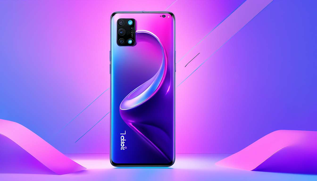 Художественное представление смартфона Realme 8 Pro (RMX3081) в окружении его ключевых функций, таких как яркий дисплей, демонстрирующий изображение с высоким разрешением, детальное представление о настройке задней камеры и уникальный дизайн аккумулятора.